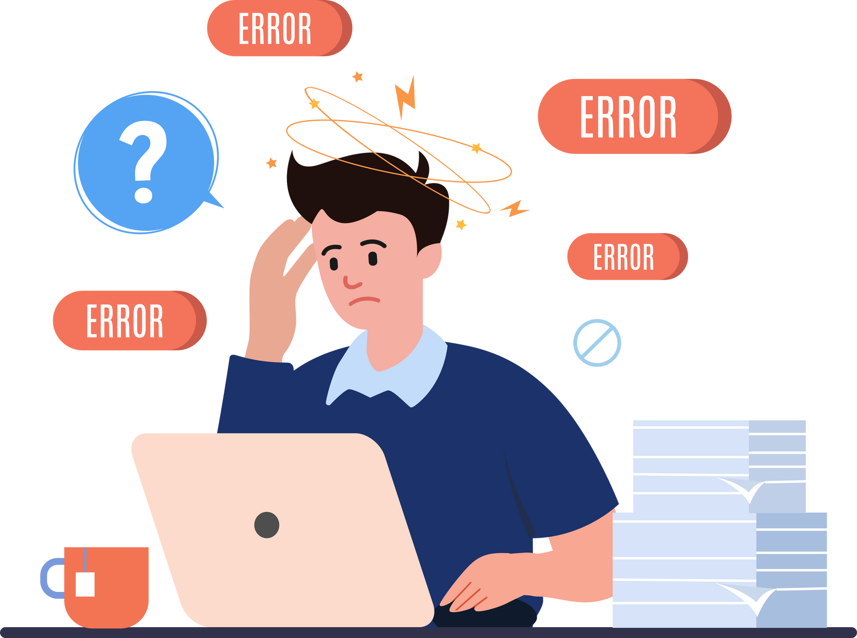 tired unhappy men upset with pc error and tried to fix the computer with technical error problem, System error concept.